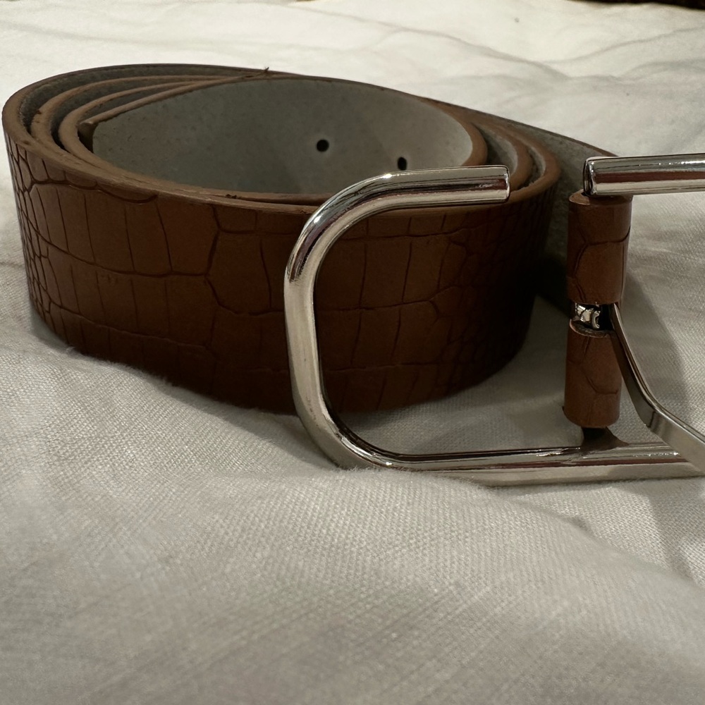 Brown Leather Belt with Silver Buckle